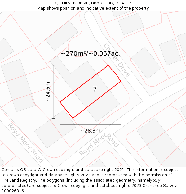 7, CHILVER DRIVE, BRADFORD, BD4 0TS: Plot and title map