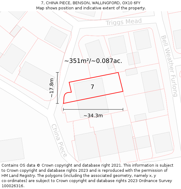 7, CHINA PIECE, BENSON, WALLINGFORD, OX10 6FY: Plot and title map