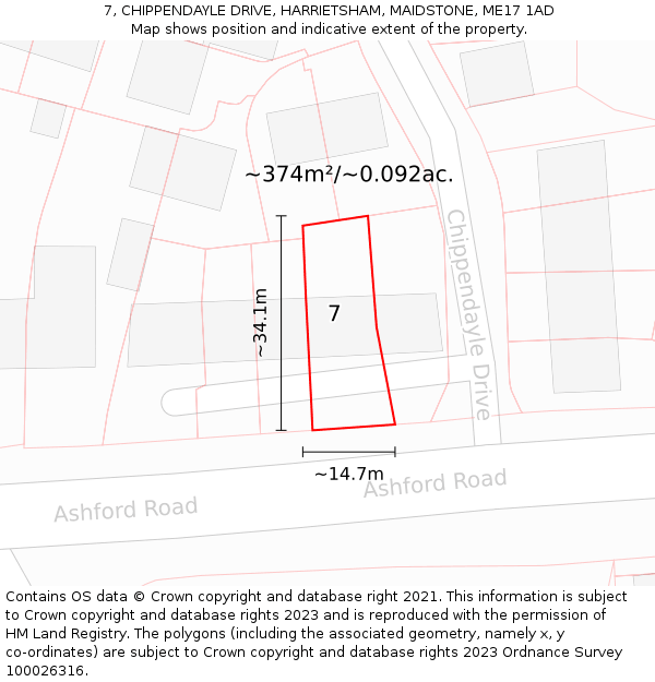 7, CHIPPENDAYLE DRIVE, HARRIETSHAM, MAIDSTONE, ME17 1AD: Plot and title map