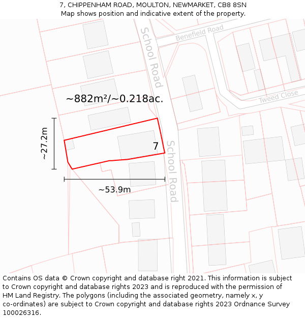 7, CHIPPENHAM ROAD, MOULTON, NEWMARKET, CB8 8SN: Plot and title map