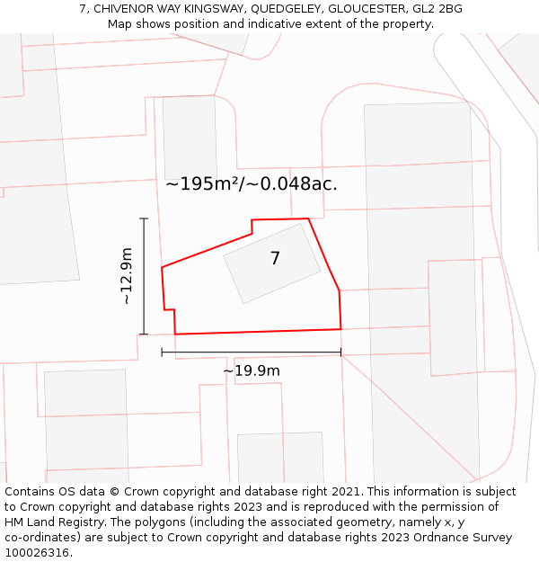 7, CHIVENOR WAY KINGSWAY, QUEDGELEY, GLOUCESTER, GL2 2BG: Plot and title map