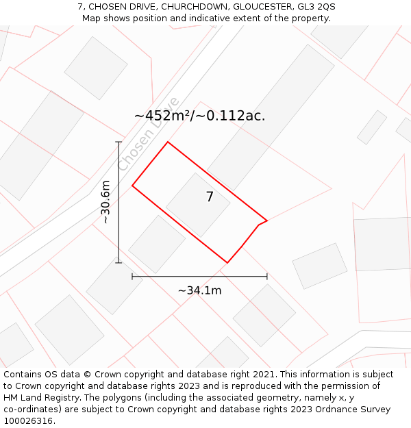 7, CHOSEN DRIVE, CHURCHDOWN, GLOUCESTER, GL3 2QS: Plot and title map