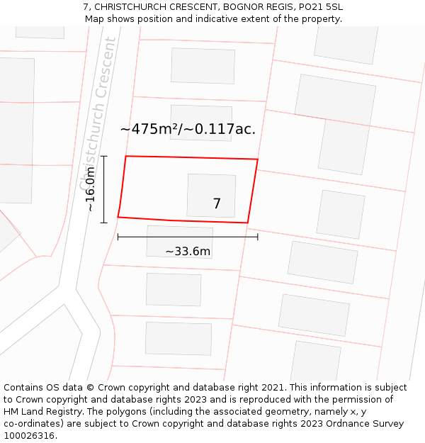 7, CHRISTCHURCH CRESCENT, BOGNOR REGIS, PO21 5SL: Plot and title map