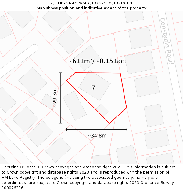 7, CHRYSTALS WALK, HORNSEA, HU18 1PL: Plot and title map