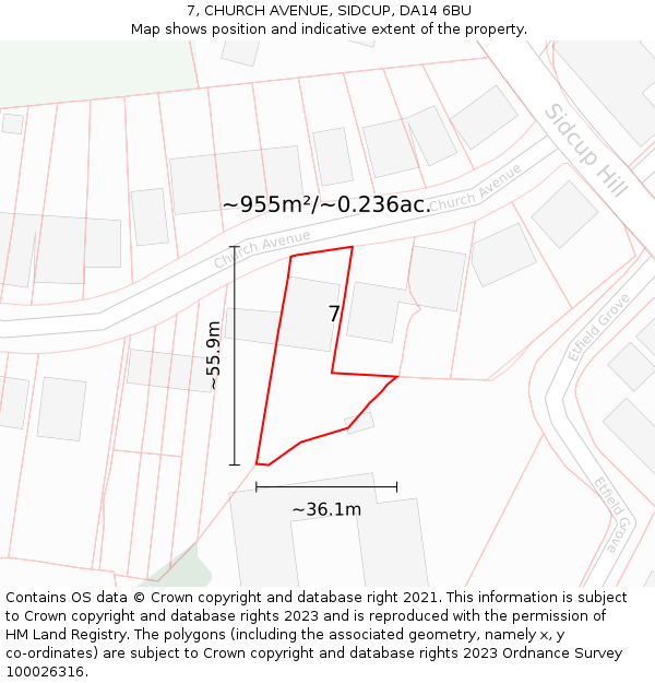 7, CHURCH AVENUE, SIDCUP, DA14 6BU: Plot and title map