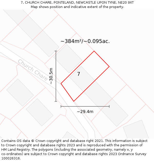 7, CHURCH CHARE, PONTELAND, NEWCASTLE UPON TYNE, NE20 9XT: Plot and title map