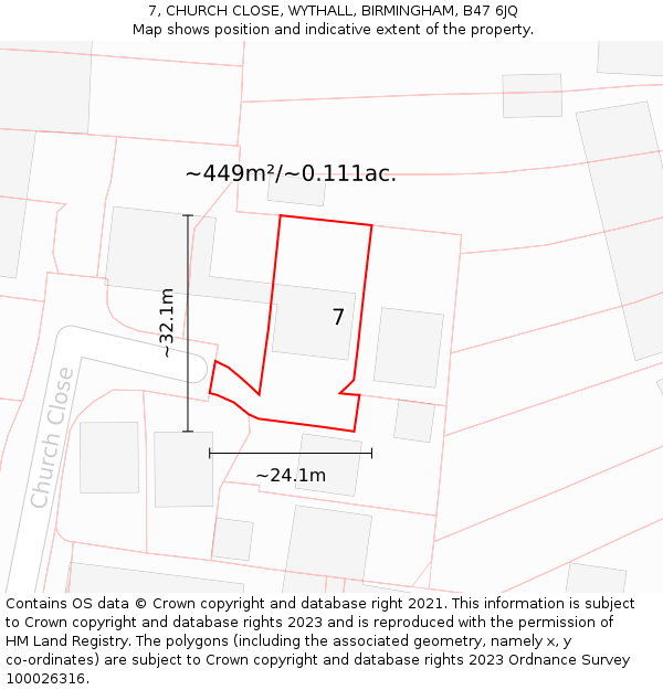 7, CHURCH CLOSE, WYTHALL, BIRMINGHAM, B47 6JQ: Plot and title map