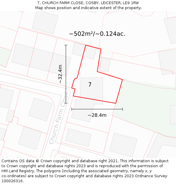 7, CHURCH FARM CLOSE, COSBY, LEICESTER, LE9 1RW: Plot and title map