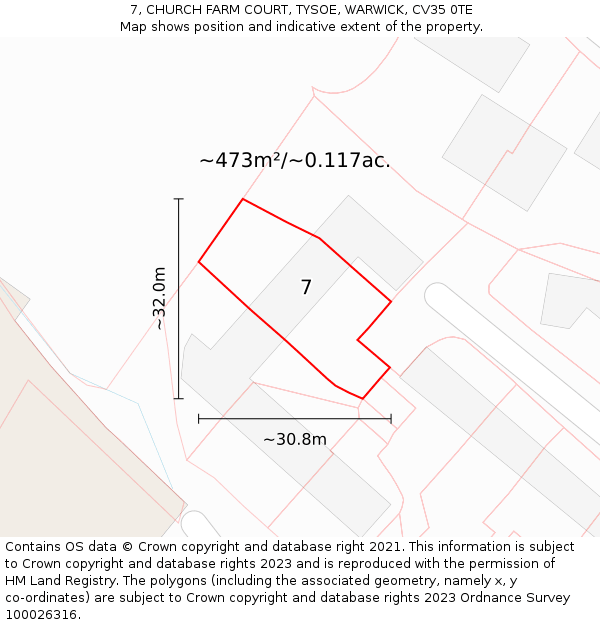 7, CHURCH FARM COURT, TYSOE, WARWICK, CV35 0TE: Plot and title map