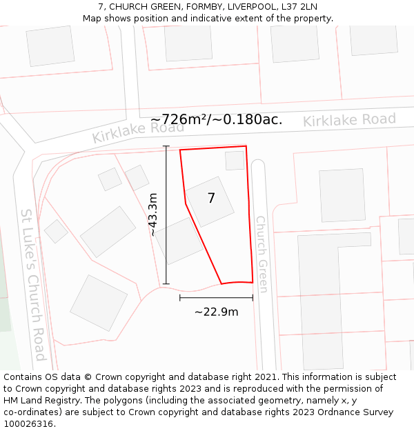 7, CHURCH GREEN, FORMBY, LIVERPOOL, L37 2LN: Plot and title map