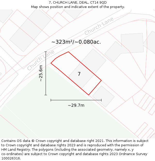 7, CHURCH LANE, DEAL, CT14 9QD: Plot and title map