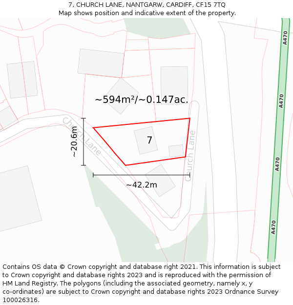 7, CHURCH LANE, NANTGARW, CARDIFF, CF15 7TQ: Plot and title map