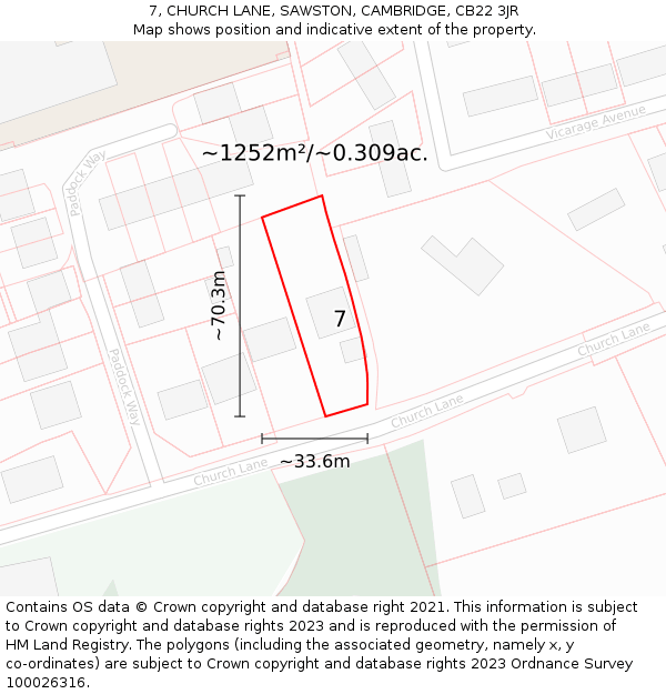 7, CHURCH LANE, SAWSTON, CAMBRIDGE, CB22 3JR: Plot and title map