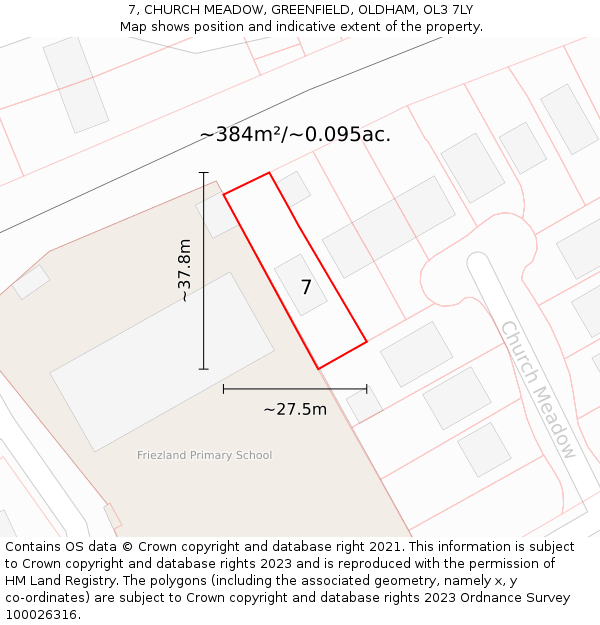 7, CHURCH MEADOW, GREENFIELD, OLDHAM, OL3 7LY: Plot and title map