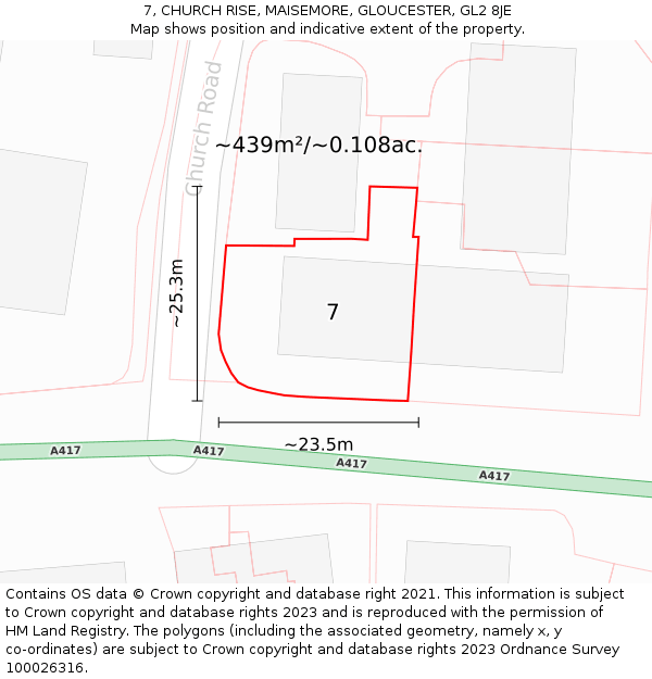 7, CHURCH RISE, MAISEMORE, GLOUCESTER, GL2 8JE: Plot and title map