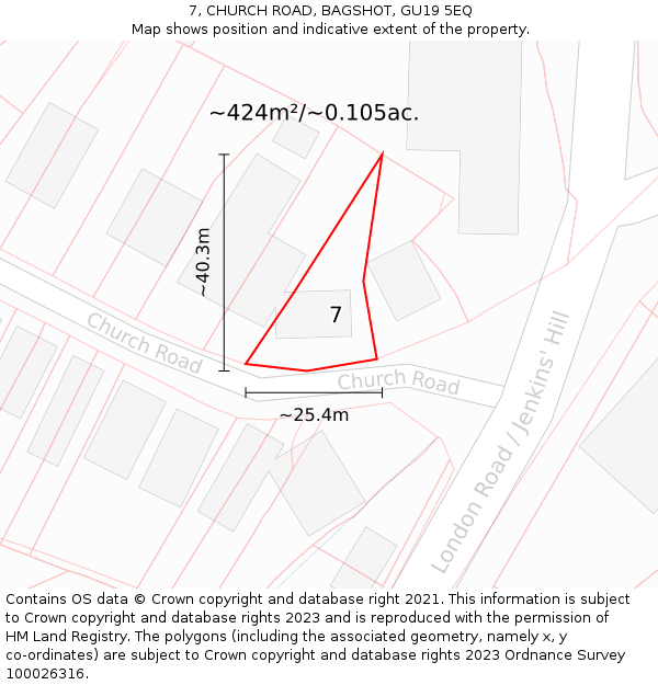 7, CHURCH ROAD, BAGSHOT, GU19 5EQ: Plot and title map