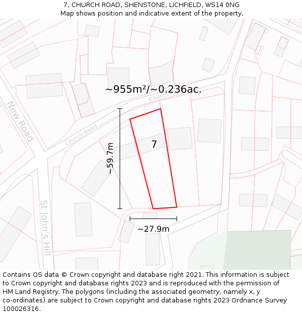 7, CHURCH ROAD, SHENSTONE, LICHFIELD, WS14 0NG: Plot and title map