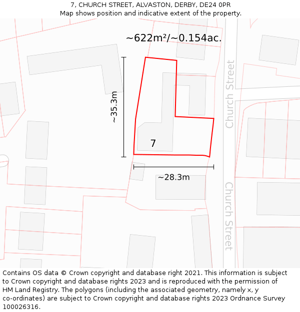 7, CHURCH STREET, ALVASTON, DERBY, DE24 0PR: Plot and title map