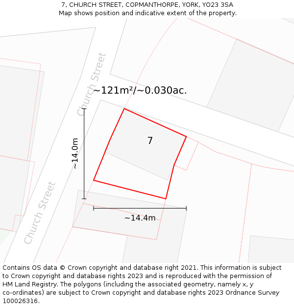 7, CHURCH STREET, COPMANTHORPE, YORK, YO23 3SA: Plot and title map