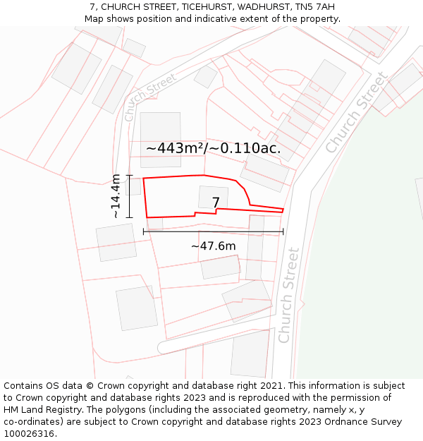 7, CHURCH STREET, TICEHURST, WADHURST, TN5 7AH: Plot and title map