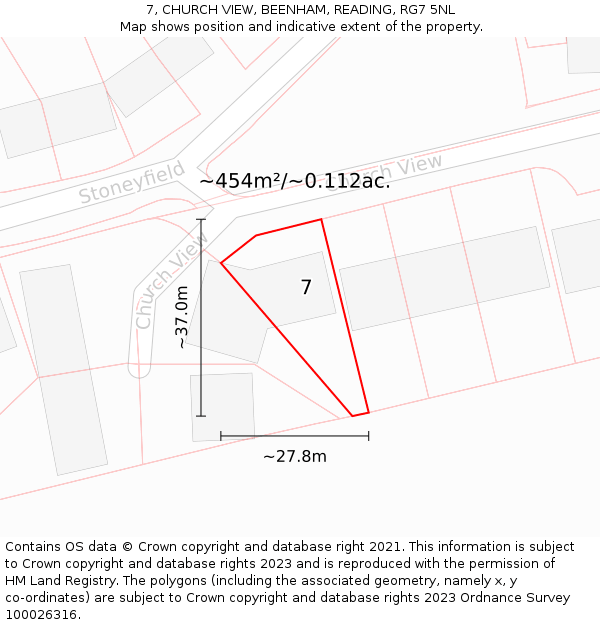 7, CHURCH VIEW, BEENHAM, READING, RG7 5NL: Plot and title map