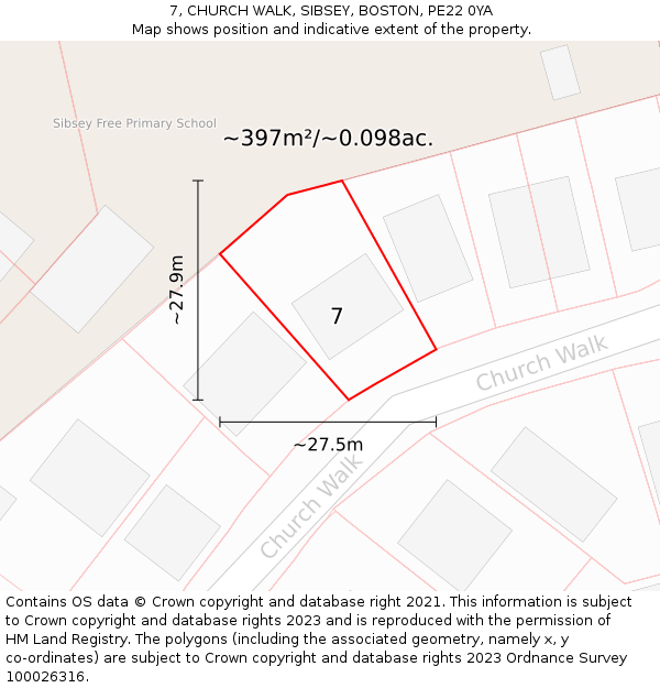 7, CHURCH WALK, SIBSEY, BOSTON, PE22 0YA: Plot and title map