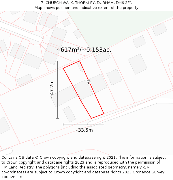 7, CHURCH WALK, THORNLEY, DURHAM, DH6 3EN: Plot and title map