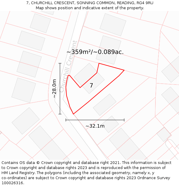7, CHURCHILL CRESCENT, SONNING COMMON, READING, RG4 9RU: Plot and title map