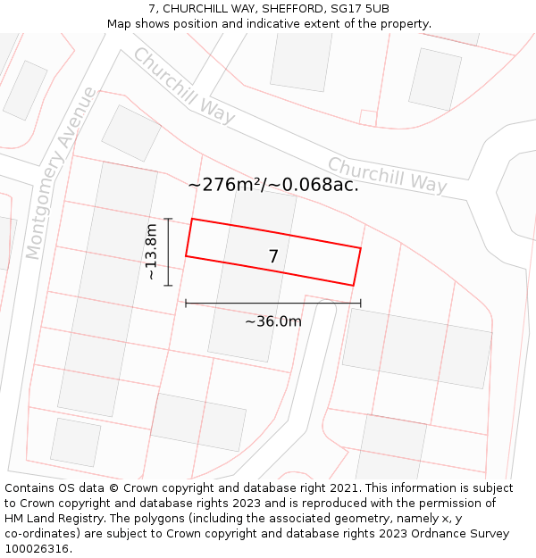 7, CHURCHILL WAY, SHEFFORD, SG17 5UB: Plot and title map