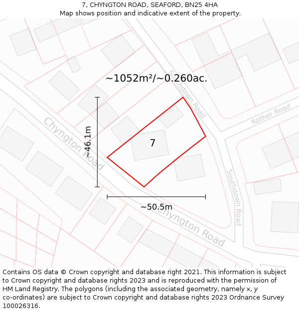 7, CHYNGTON ROAD, SEAFORD, BN25 4HA: Plot and title map