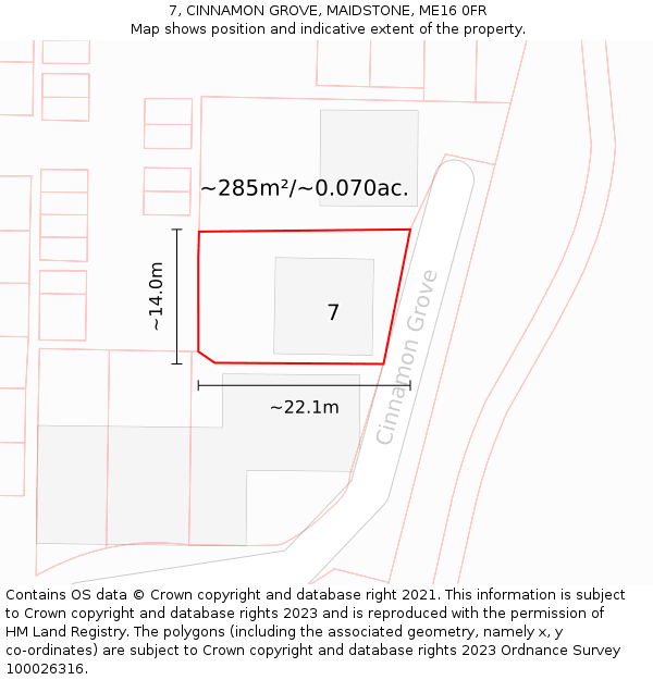 7, CINNAMON GROVE, MAIDSTONE, ME16 0FR: Plot and title map