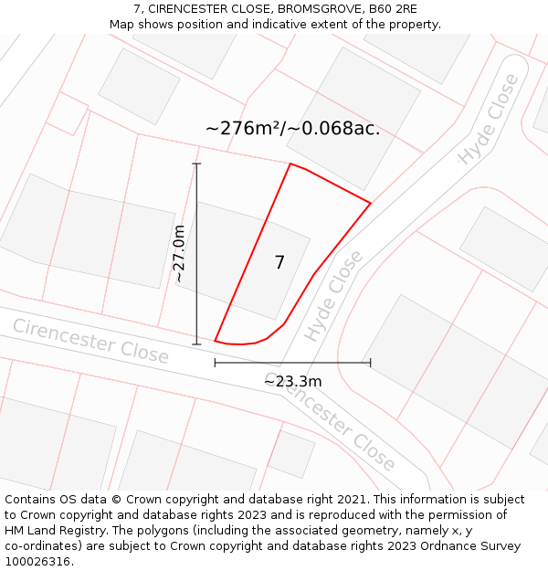 7, CIRENCESTER CLOSE, BROMSGROVE, B60 2RE: Plot and title map