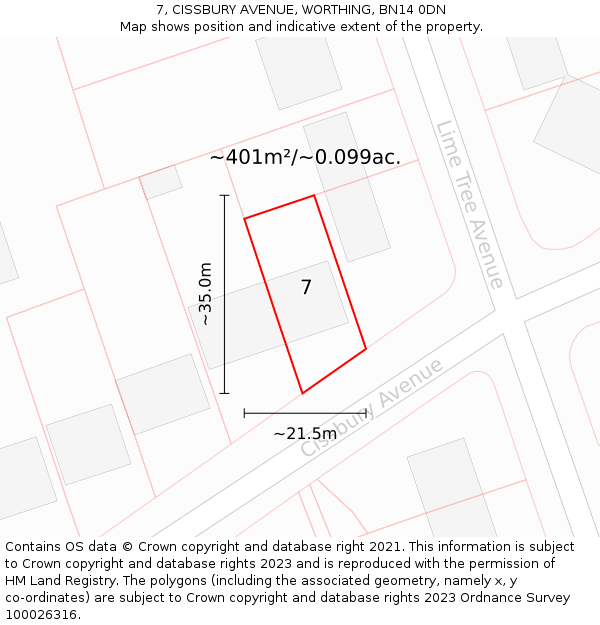 7, CISSBURY AVENUE, WORTHING, BN14 0DN: Plot and title map