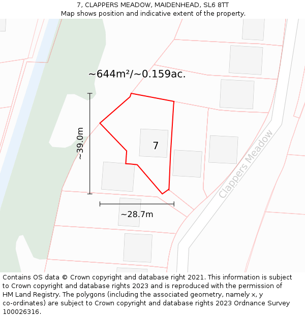 7, CLAPPERS MEADOW, MAIDENHEAD, SL6 8TT: Plot and title map