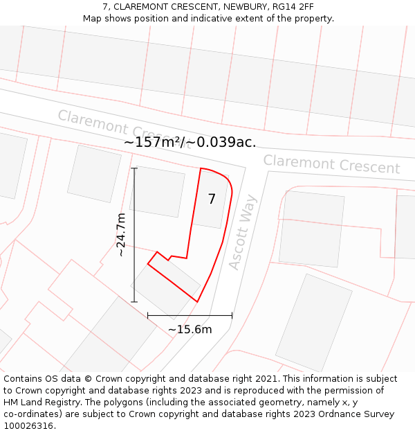 7, CLAREMONT CRESCENT, NEWBURY, RG14 2FF: Plot and title map