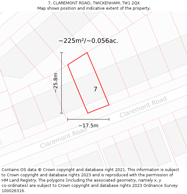 7, CLAREMONT ROAD, TWICKENHAM, TW1 2QX: Plot and title map