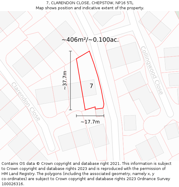 7, CLARENDON CLOSE, CHEPSTOW, NP16 5TL: Plot and title map