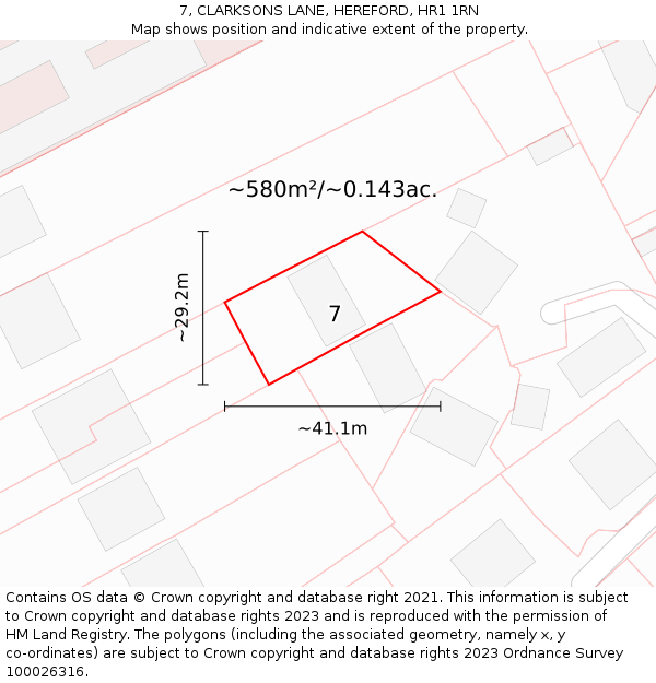 7, CLARKSONS LANE, HEREFORD, HR1 1RN: Plot and title map