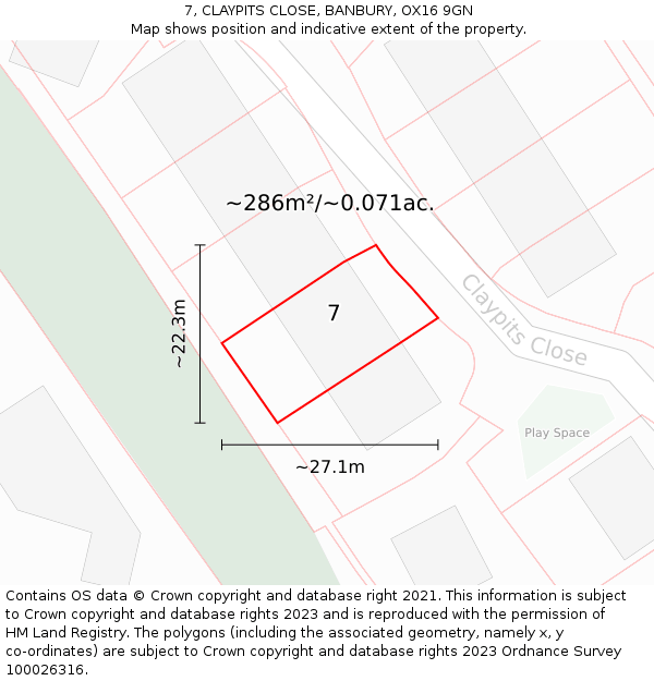 7, CLAYPITS CLOSE, BANBURY, OX16 9GN: Plot and title map