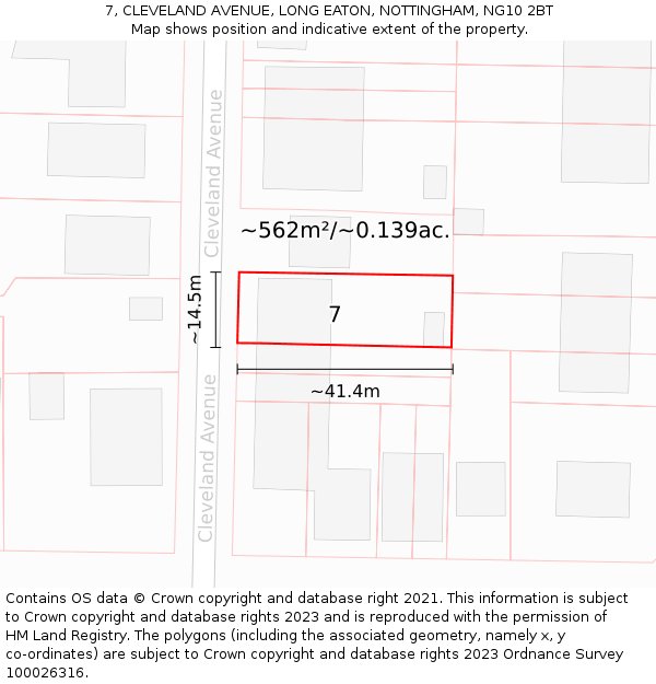 7, CLEVELAND AVENUE, LONG EATON, NOTTINGHAM, NG10 2BT: Plot and title map