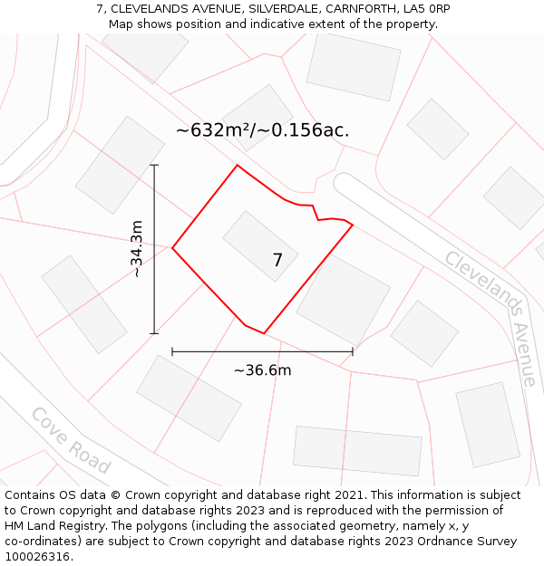 7, CLEVELANDS AVENUE, SILVERDALE, CARNFORTH, LA5 0RP: Plot and title map