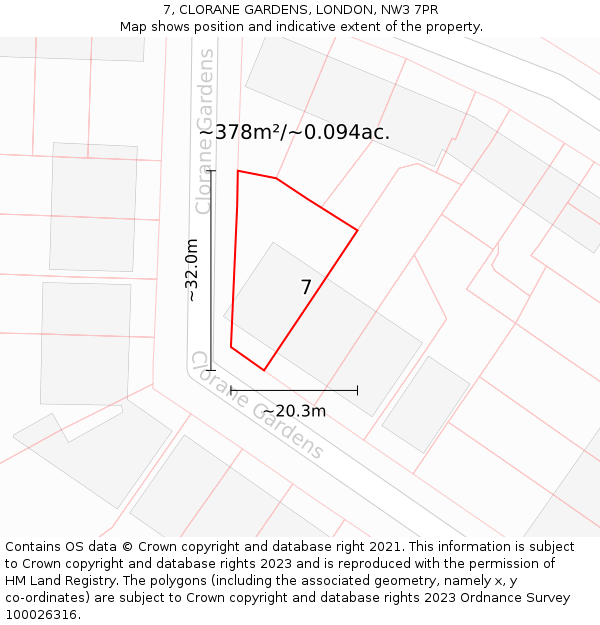 7, CLORANE GARDENS, LONDON, NW3 7PR: Plot and title map