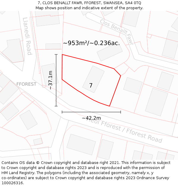 7, CLOS BENALLT FAWR, FFOREST, SWANSEA, SA4 0TQ: Plot and title map