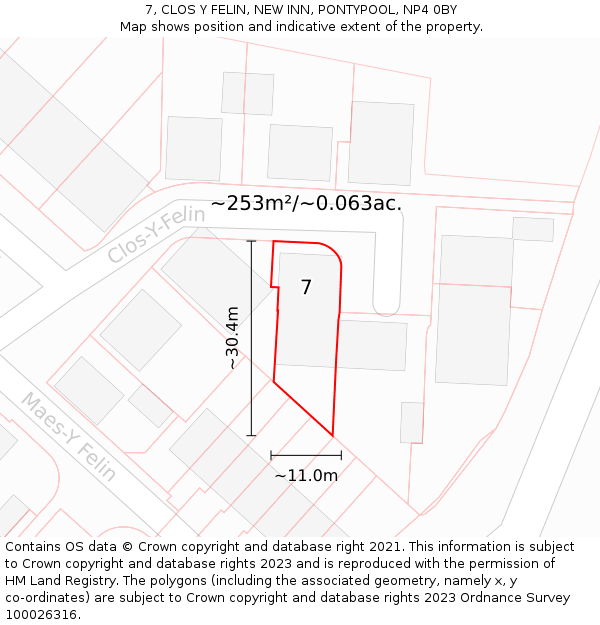 7, CLOS Y FELIN, NEW INN, PONTYPOOL, NP4 0BY: Plot and title map