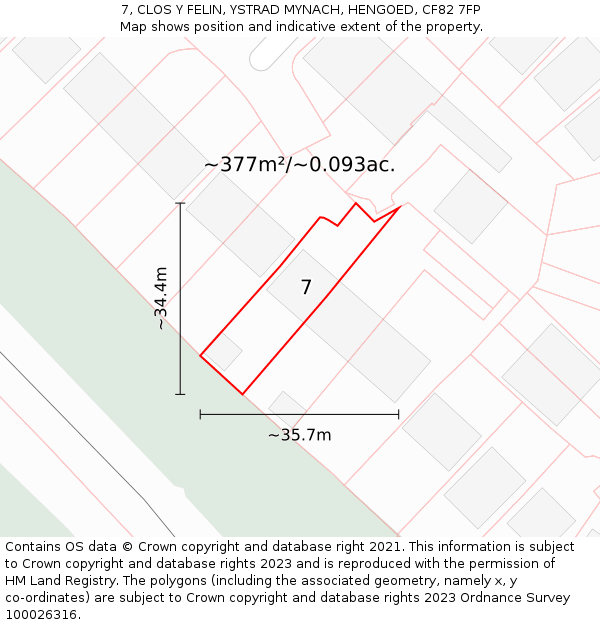7, CLOS Y FELIN, YSTRAD MYNACH, HENGOED, CF82 7FP: Plot and title map