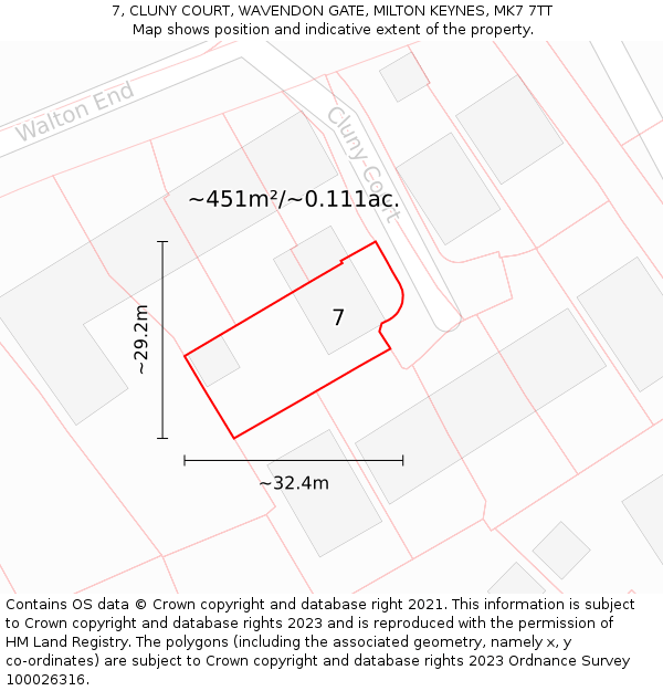 7, CLUNY COURT, WAVENDON GATE, MILTON KEYNES, MK7 7TT: Plot and title map