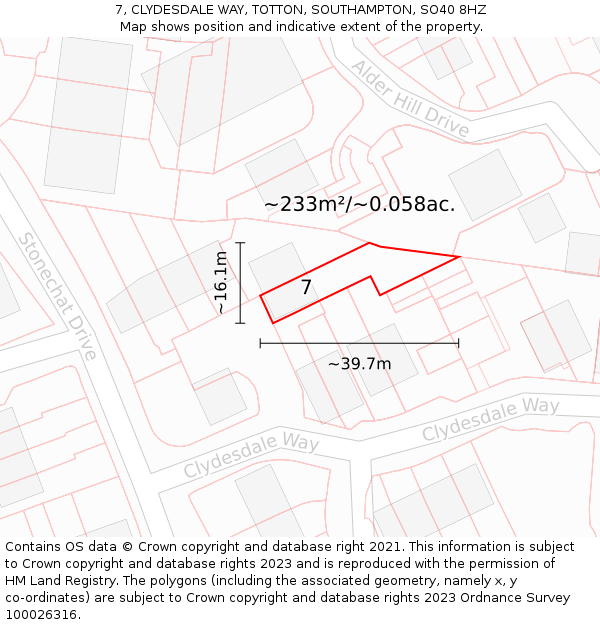 7, CLYDESDALE WAY, TOTTON, SOUTHAMPTON, SO40 8HZ: Plot and title map