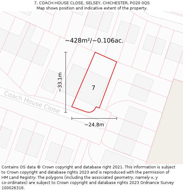 7, COACH HOUSE CLOSE, SELSEY, CHICHESTER, PO20 0QS: Plot and title map
