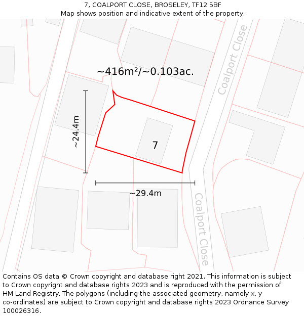 7, COALPORT CLOSE, BROSELEY, TF12 5BF: Plot and title map