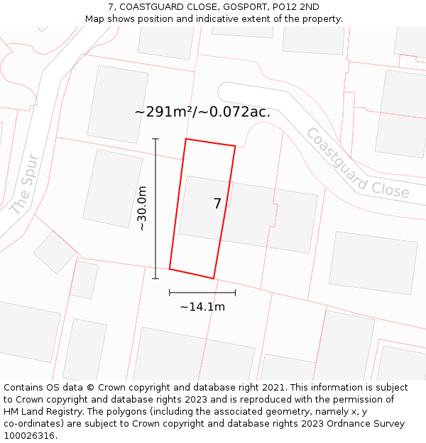 7, COASTGUARD CLOSE, GOSPORT, PO12 2ND: Plot and title map